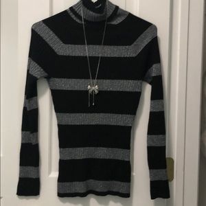 Sparkly striped INC turtleneck sweater